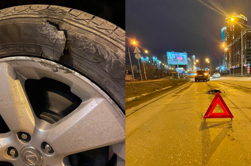 Фото В Новосибирске водитель Lexus пробил два колеса в яме Ипподромской 2